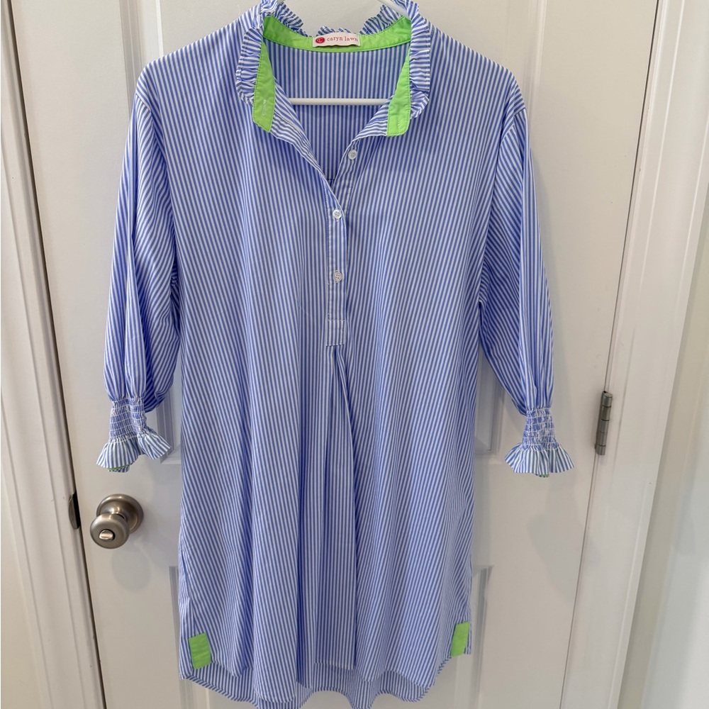 Blue and Green Striped Mini Dress